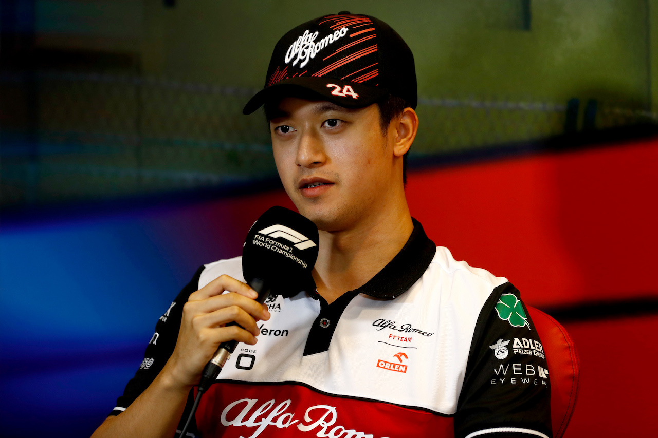 GP AZERBAIJAN, Guanyu Zhou (CHN) Alfa Romeo F1 Team in the FIA Press Conference.
10.06.2022. Formula 1 World Championship, Rd 8, Azerbaijan Grand Prix, Baku Street Circuit, Azerbaijan, Practice Day.
- www.xpbimages.com, EMail: requests@xpbimages.com © Copyright: XPB Images