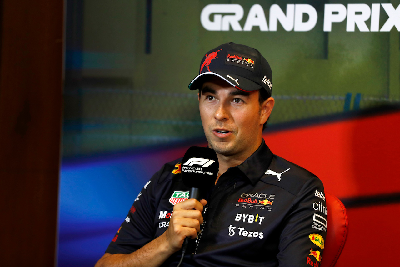 GP AZERBAIJAN, Sergio Perez (MEX) Red Bull Racing in the FIA Press Conference.
10.06.2022. Formula 1 World Championship, Rd 8, Azerbaijan Grand Prix, Baku Street Circuit, Azerbaijan, Practice Day.
- www.xpbimages.com, EMail: requests@xpbimages.com © Copyright: XPB Images