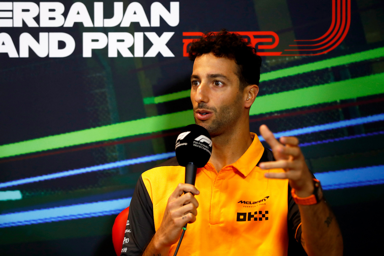 GP AZERBAIJAN, Daniel Ricciardo (AUS) McLaren in the FIA Press Conference.
10.06.2022. Formula 1 World Championship, Rd 8, Azerbaijan Grand Prix, Baku Street Circuit, Azerbaijan, Practice Day.
- www.xpbimages.com, EMail: requests@xpbimages.com © Copyright: XPB Images