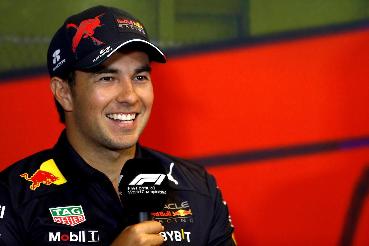 GP AZERBAIJAN, Sergio Perez (MEX) Red Bull Racing in the FIA Press Conference.
10.06.2022. Formula 1 World Championship, Rd 8, Azerbaijan Grand Prix, Baku Street Circuit, Azerbaijan, Practice Day.
- www.xpbimages.com, EMail: requests@xpbimages.com © Copyright: XPB Images