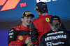 GP BAHRAIN, (L to R): Gara winner Charles Leclerc (MON) Ferrari celebrates with second placed team mate Carlos Sainz Jr (ESP) Ferrari on the podium.
20.03.2022. Formula 1 World Championship, Rd 1, Bahrain Grand Prix, Sakhir, Bahrain, Gara Day.
 - www.xpbimages.com, EMail: requests@xpbimages.com © Copyright: Coates / XPB Images