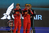 GP BAHRAIN, (L to R): Gara winner Charles Leclerc (MON) Ferrari celebrates on the podium with second placed team mate Carlos Sainz Jr (ESP) Ferrari e Lewis Hamilton (GBR) Mercedes AMG F1.
20.03.2022. Formula 1 World Championship, Rd 1, Bahrain Grand Prix, Sakhir, Bahrain, Gara Day.
- www.xpbimages.com, EMail: requests@xpbimages.com © Copyright: Moy / XPB Images