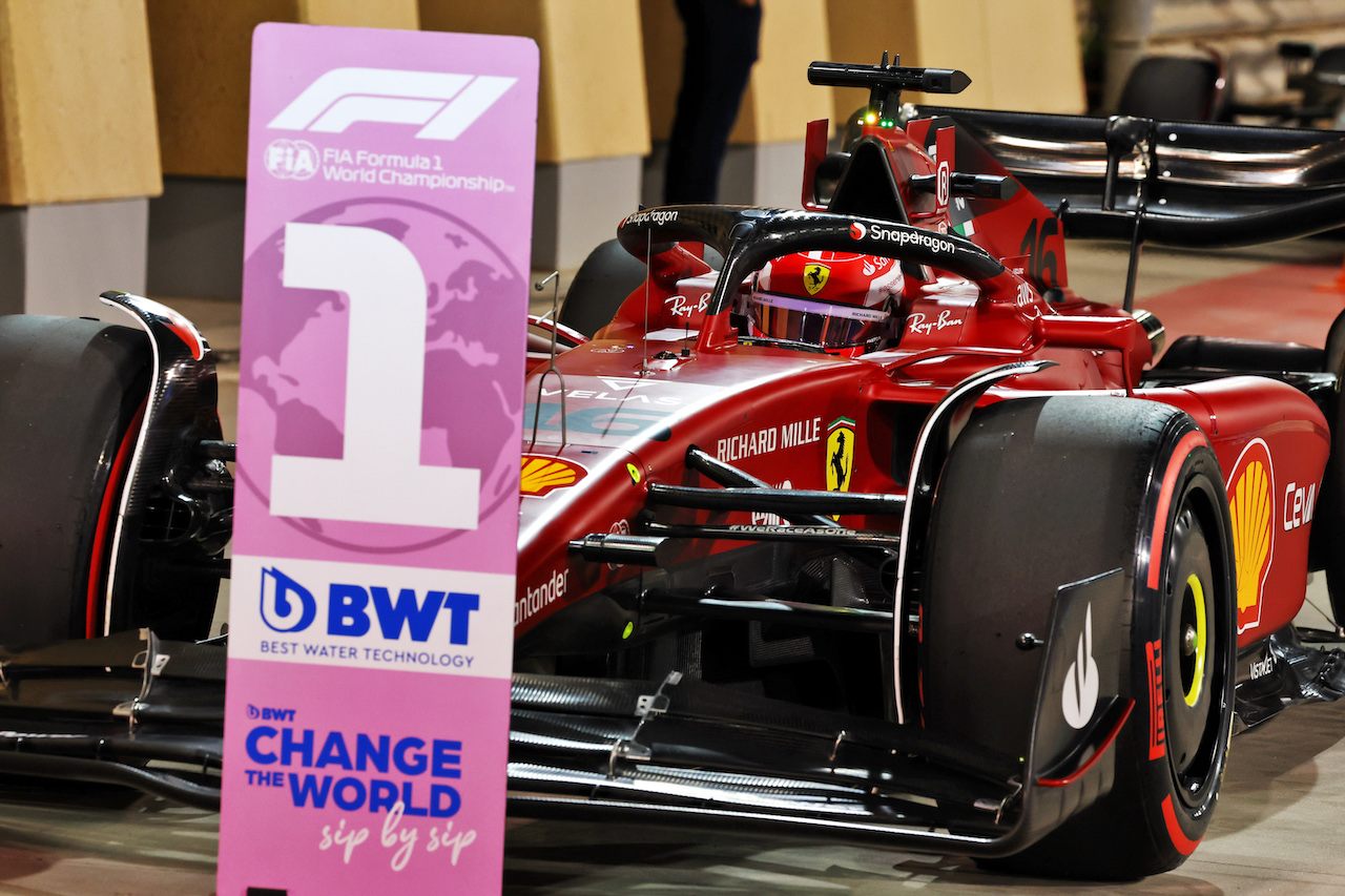 GP BAHRAIN, Pole sitter Charles Leclerc (MON) Ferrari F1-75 in qualifying parc ferme.
19.03.2022. Formula 1 World Championship, Rd 1, Bahrain Grand Prix, Sakhir, Bahrain, Qualifiche Day.
- www.xpbimages.com, EMail: requests@xpbimages.com © Copyright: Batchelor / XPB Images