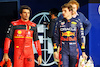 GP BAHRAIN, (L to R): Carlos Sainz Jr (ESP) Ferrari with Max Verstappen (NLD) Red Bull Racing in qualifying parc ferme.
19.03.2022. Formula 1 World Championship, Rd 1, Bahrain Grand Prix, Sakhir, Bahrain, Qualifiche Day.
- www.xpbimages.com, EMail: requests@xpbimages.com © Copyright: Batchelor / XPB Images