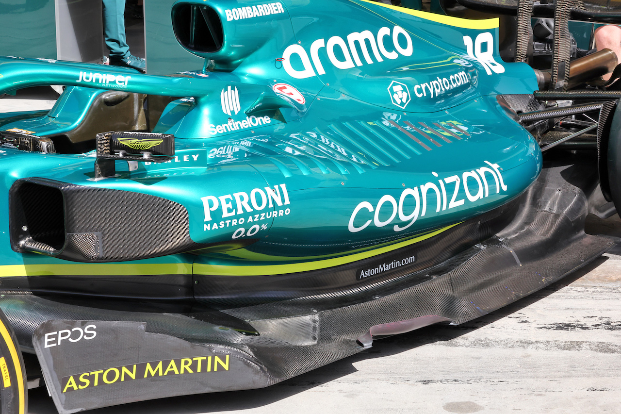 GP BAHRAIN, Aston Martin F1 Team AMR22 floor detail.
18.03.2022. Formula 1 World Championship, Rd 1, Bahrain Grand Prix, Sakhir, Bahrain, Practice Day
- www.xpbimages.com, EMail: requests@xpbimages.com © Copyright: Batchelor / XPB Images