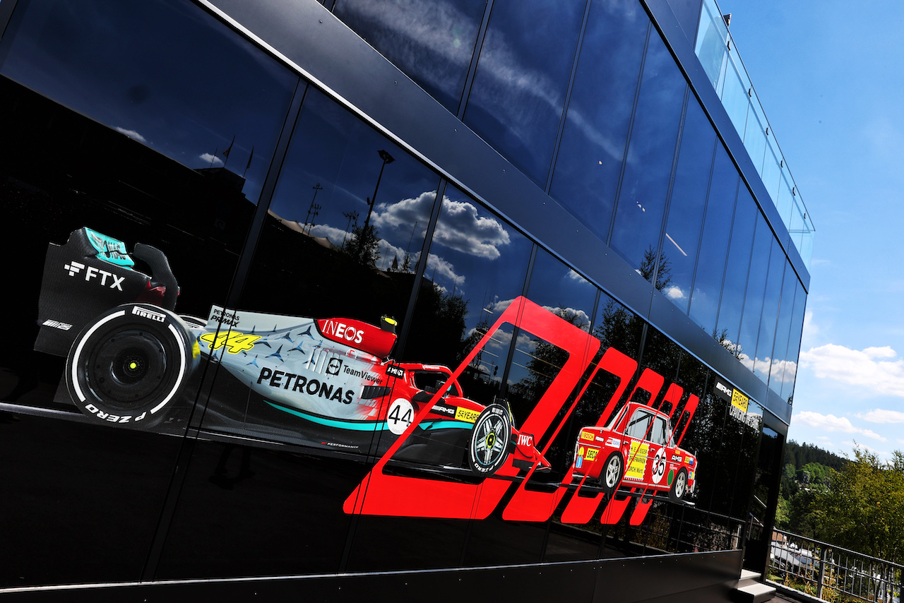 GP BELGIO, Paddock Atmosfera - Mercedes AMG F1 motorhome.
25.08.2022. Formula 1 World Championship, Rd 14, Belgian Grand Prix, Spa Francorchamps, Belgium, Preparation Day.
- www.xpbimages.com, EMail: requests@xpbimages.com © Copyright: Batchelor / XPB Images
