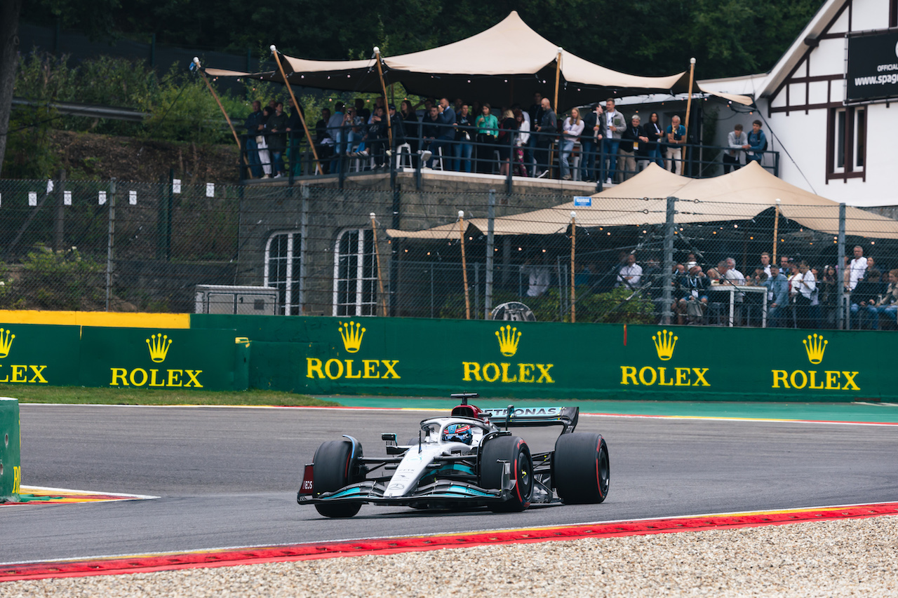 GP BELGIO, George Russell (GBR) Mercedes AMG F1 W13.
27.08.2022. Formula 1 World Championship, Rd 14, Belgian Grand Prix, Spa Francorchamps, Belgium, Qualifiche Day.
- www.xpbimages.com, EMail: requests@xpbimages.com © Copyright: Bearne / XPB Images