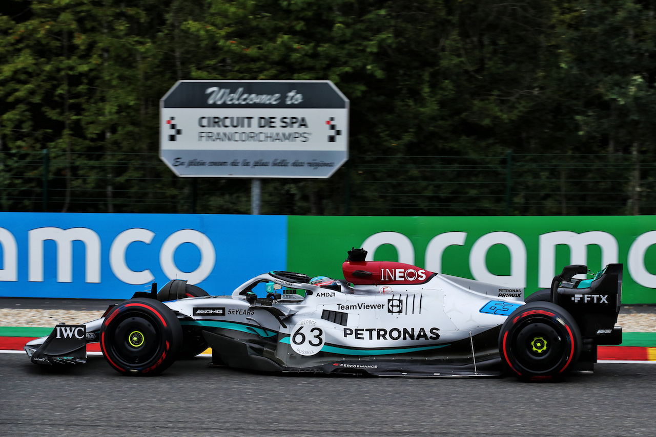 GP BELGIO, George Russell (GBR) Mercedes AMG F1 W13.
27.08.2022. Formula 1 World Championship, Rd 14, Belgian Grand Prix, Spa Francorchamps, Belgium, Qualifiche Day.
 - www.xpbimages.com, EMail: requests@xpbimages.com © Copyright: Coates / XPB Images
