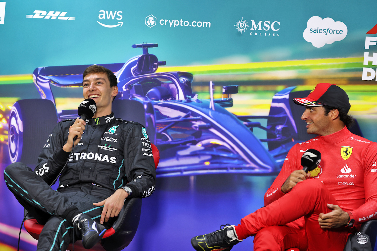 GP BRASILE, (L to R): George Russell (GBR) Mercedes AMG F1 e Carlos Sainz Jr (ESP) Ferrari, in the post race FIA Press Conference.
13.11.2022. Formula 1 World Championship, Rd 21, Brazilian Grand Prix, Sao Paulo, Brazil, Gara Day.
- www.xpbimages.com, EMail: requests@xpbimages.com © Copyright: Bearne / XPB Images