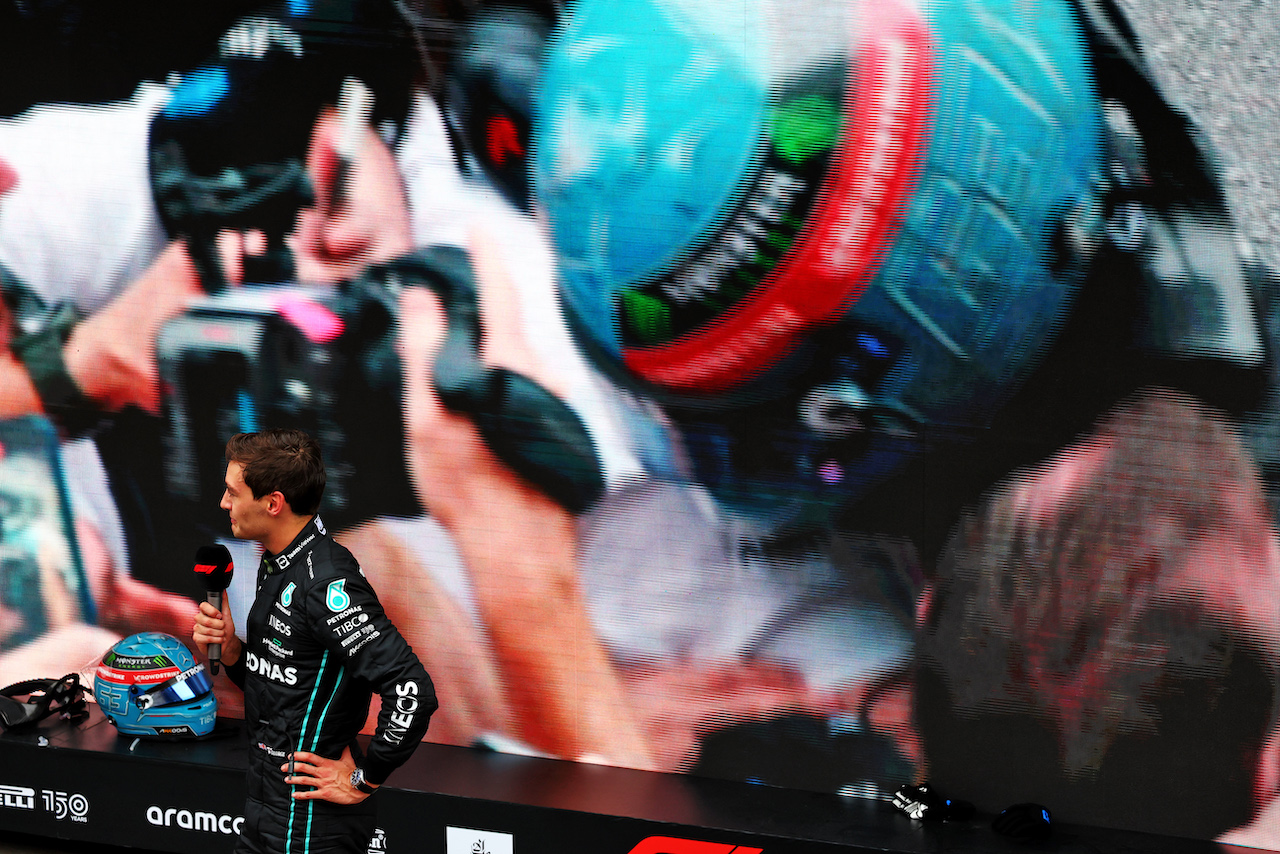 GP BRASILE, Gara winner George Russell (GBR) Mercedes AMG F1 in parc ferme.
13.11.2022. Formula 1 World Championship, Rd 21, Brazilian Grand Prix, Sao Paulo, Brazil, Gara Day.
 - www.xpbimages.com, EMail: requests@xpbimages.com © Copyright: Coates / XPB Images