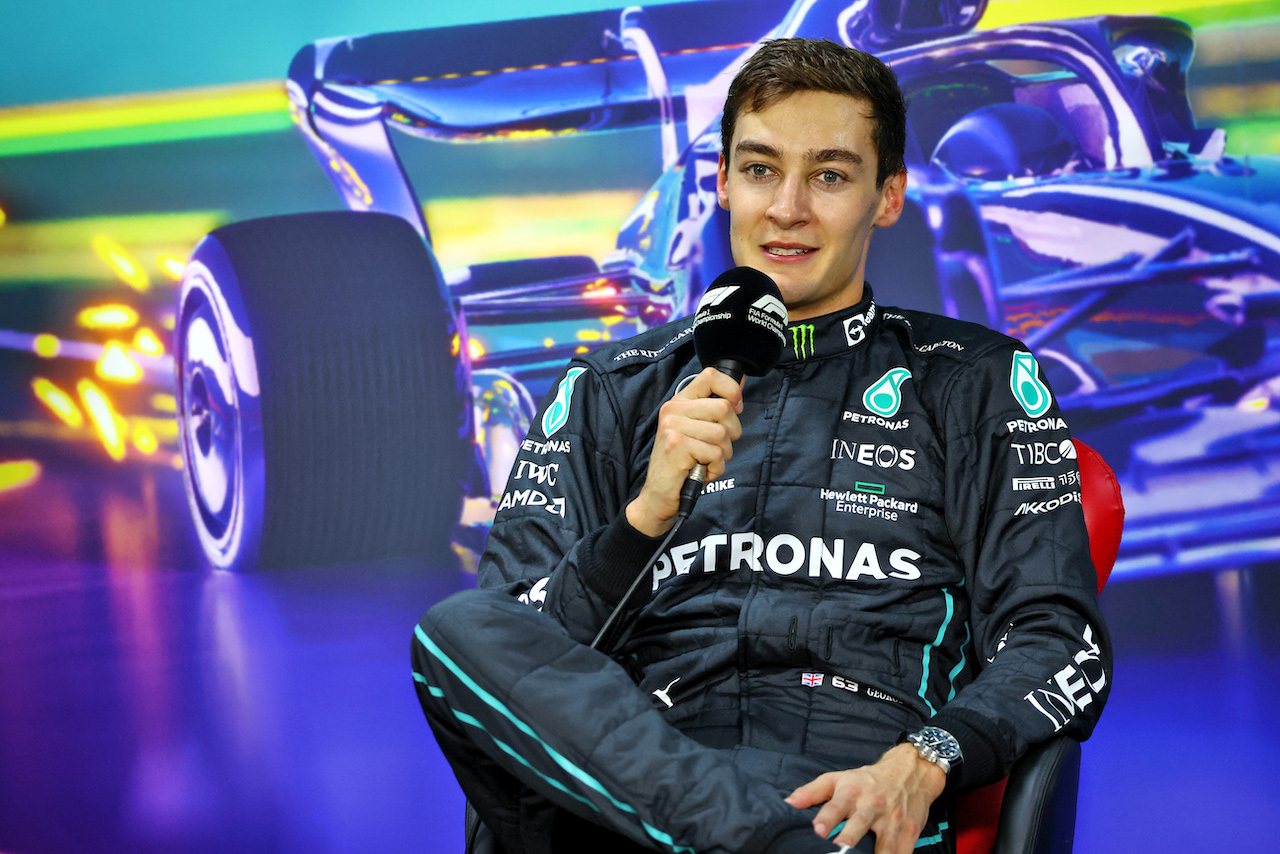 GP BRASILE, George Russell (GBR) Mercedes AMG F1 in the post Sprint FIA Press Conference.
12.11.2022. Formula 1 World Championship, Rd 21, Brazilian Grand Prix, Sao Paulo, Brazil, Sprint Day.
- www.xpbimages.com, EMail: requests@xpbimages.com © Copyright: Batchelor / XPB Images