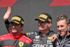 GP CANADA, (L to R): Second placed Carlos Sainz Jr (ESP) Ferrari with vincitore Max Verstappen (NLD) Red Bull Racing on the podium.
19.06.2022. Formula 1 World Championship, Rd 9, Canadian Grand Prix, Montreal, Canada, Gara Day.
 - www.xpbimages.com, EMail: requests@xpbimages.com © Copyright: Coates / XPB Images