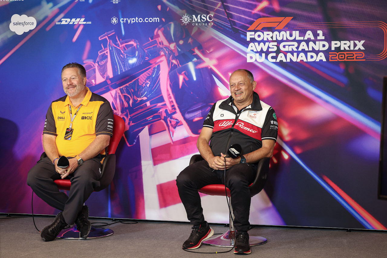 GP CANADA, (L to R): Zak Brown (USA) McLaren Executive Director e Frederic Vasseur (FRA) Alfa Romeo F1 Team Team Principal in the FIA Press Conference.
18.06.2022. Formula 1 World Championship, Rd 9, Canadian Grand Prix, Montreal, Canada, Qualifiche Day.
- www.xpbimages.com, EMail: requests@xpbimages.com © Copyright: XPB Images