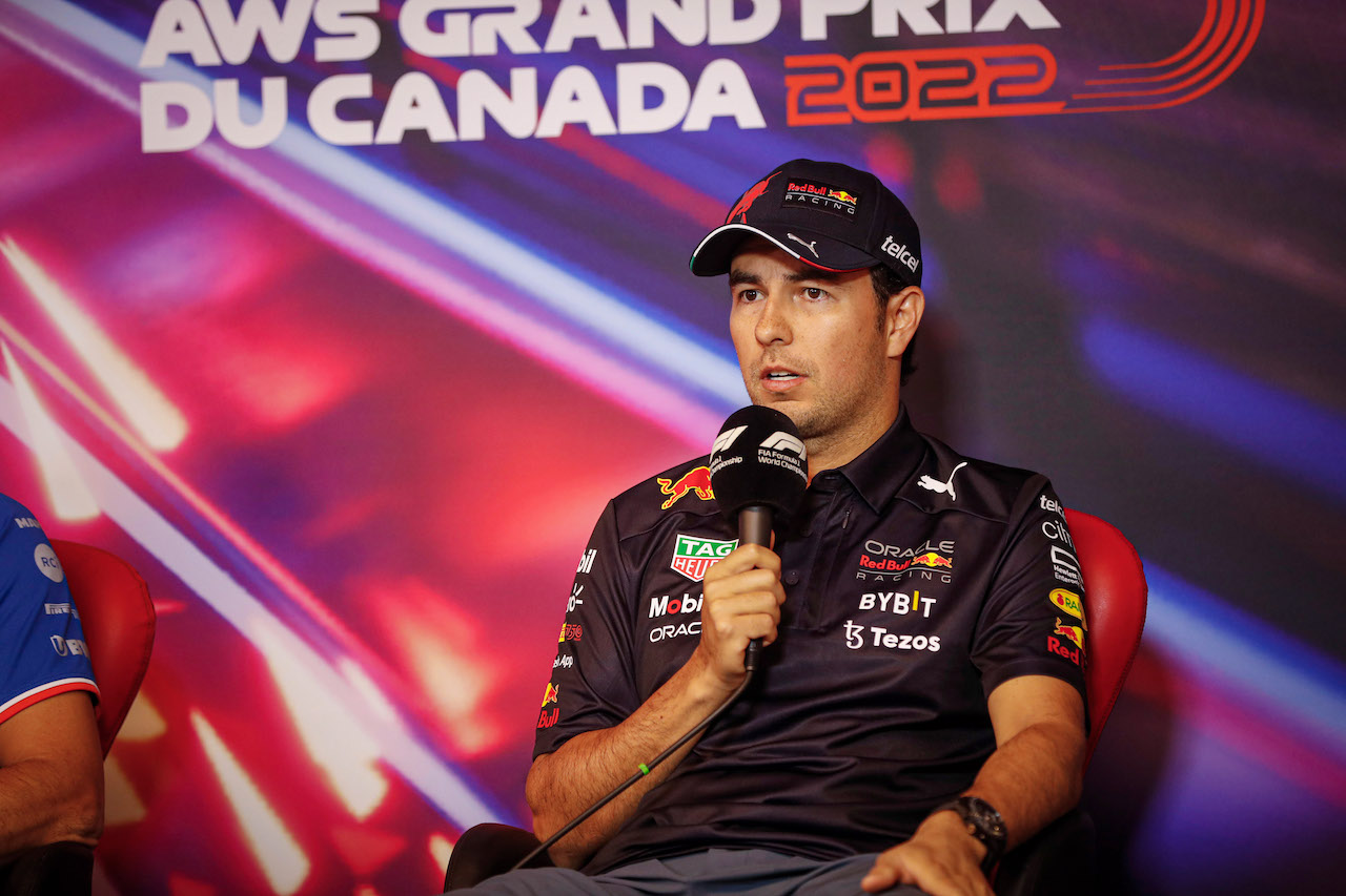 GP CANADA, Sergio Perez (MEX) Red Bull Racing in the FIA Press Conference.
17.06.2022. Formula 1 World Championship, Rd 9, Canadian Grand Prix, Montreal, Canada, Practice Day.
- www.xpbimages.com, EMail: requests@xpbimages.com © Copyright: XPB Images