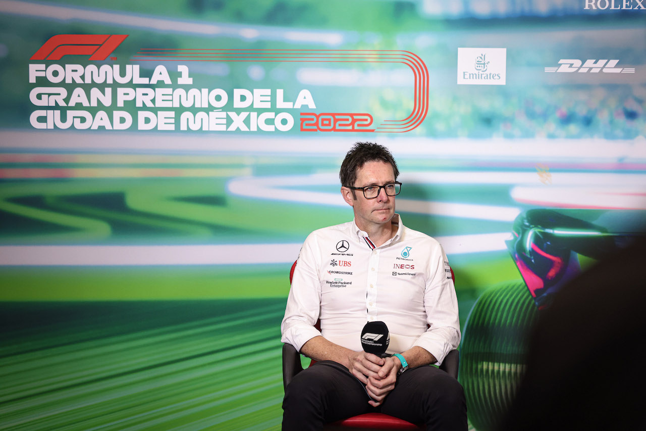 GP CITTA DEL MESSICO, Andrew Shovlin (GBR) Mercedes AMG F1 Trackside Engineering Director, in the FIA Press Conference.
29.10.2022. Formula 1 World Championship, Rd 20, Mexican Grand Prix, Mexico City, Mexico, Qualifiche Day.
- www.xpbimages.com, EMail: requests@xpbimages.com © Copyright: XPB Images