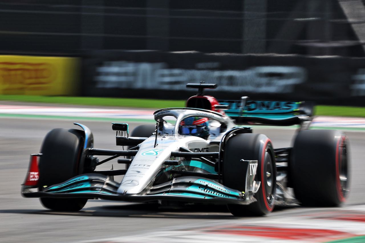 GP CITTA DEL MESSICO, George Russell (GBR) Mercedes AMG F1 W13.
29.10.2022. Formula 1 World Championship, Rd 20, Mexican Grand Prix, Mexico City, Mexico, Qualifiche Day.
- www.xpbimages.com, EMail: requests@xpbimages.com © Copyright: Bearne / XPB Images