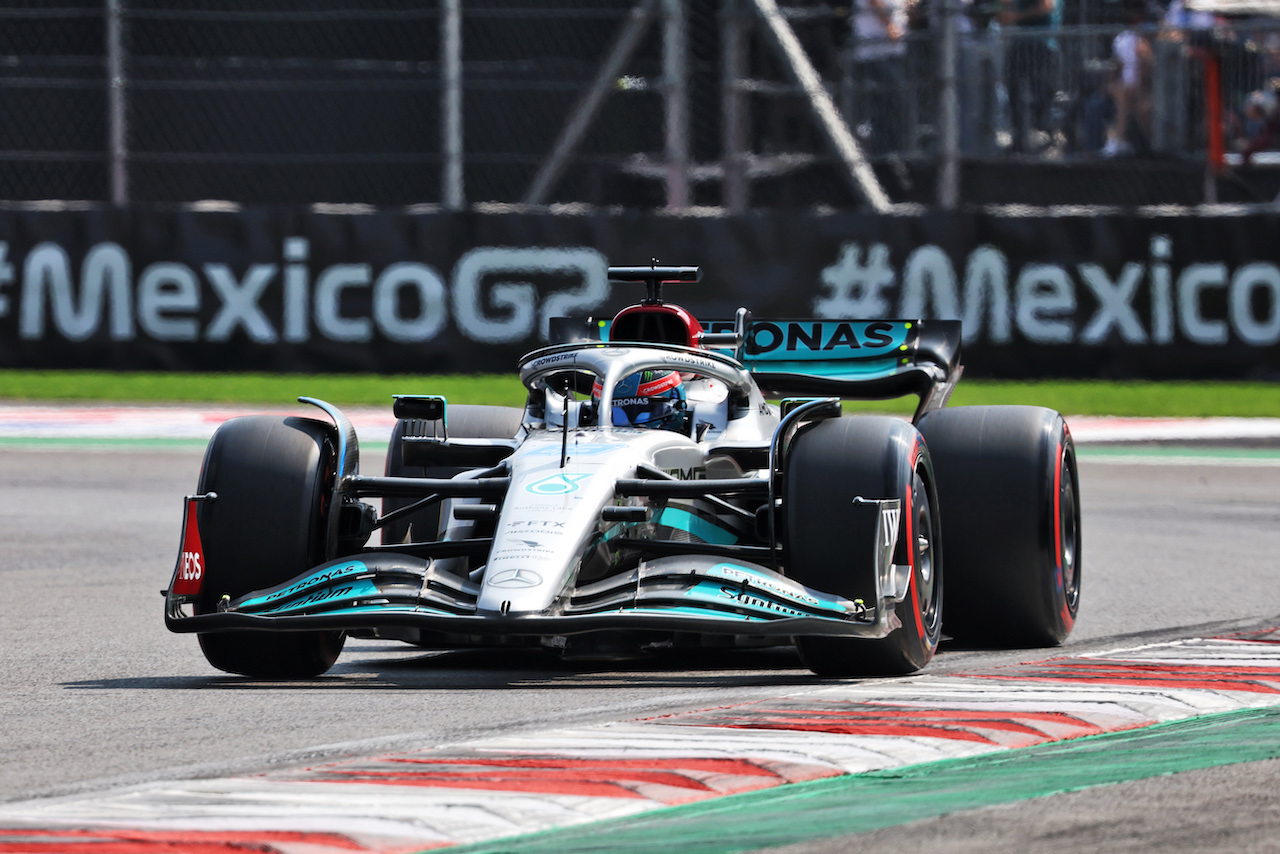 GP CITTA DEL MESSICO, George Russell (GBR) Mercedes AMG F1 W13.
29.10.2022. Formula 1 World Championship, Rd 20, Mexican Grand Prix, Mexico City, Mexico, Qualifiche Day.
- www.xpbimages.com, EMail: requests@xpbimages.com © Copyright: Bearne / XPB Images