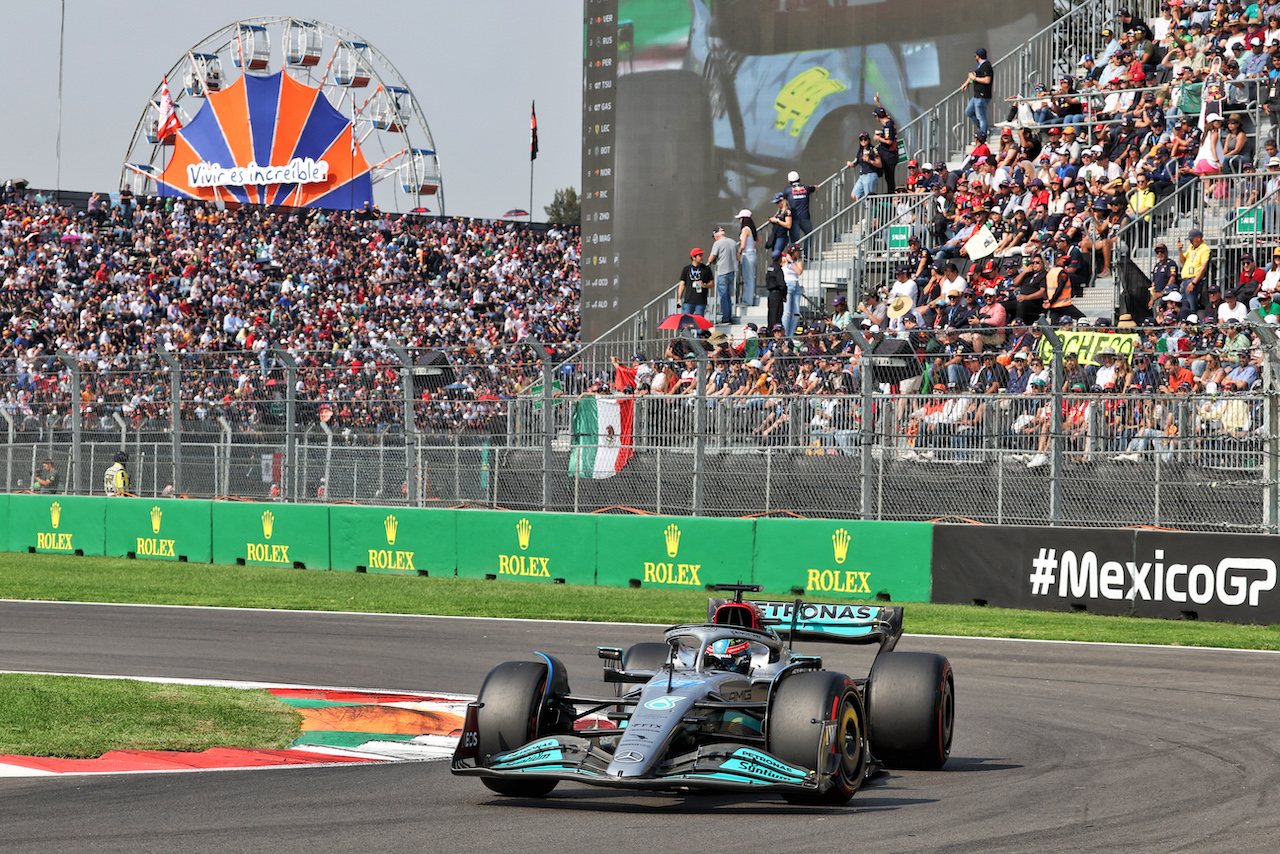 GP CITTA DEL MESSICO, George Russell (GBR) Mercedes AMG F1 W13.
29.10.2022. Formula 1 World Championship, Rd 20, Mexican Grand Prix, Mexico City, Mexico, Qualifiche Day.
- www.xpbimages.com, EMail: requests@xpbimages.com © Copyright: Bearne / XPB Images