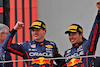GP EMILIA ROMAGNA, (L to R): Gara winner Max Verstappen (NLD) Red Bull Racing celebrates on the podium with team mate Max Verstappen (NLD) Red Bull Racing.
24.04.2022. Formula 1 World Championship, Rd 4, Emilia Romagna Grand Prix, Imola, Italy, Gara Day.
- www.xpbimages.com, EMail: requests@xpbimages.com © Copyright: Bearne / XPB Images