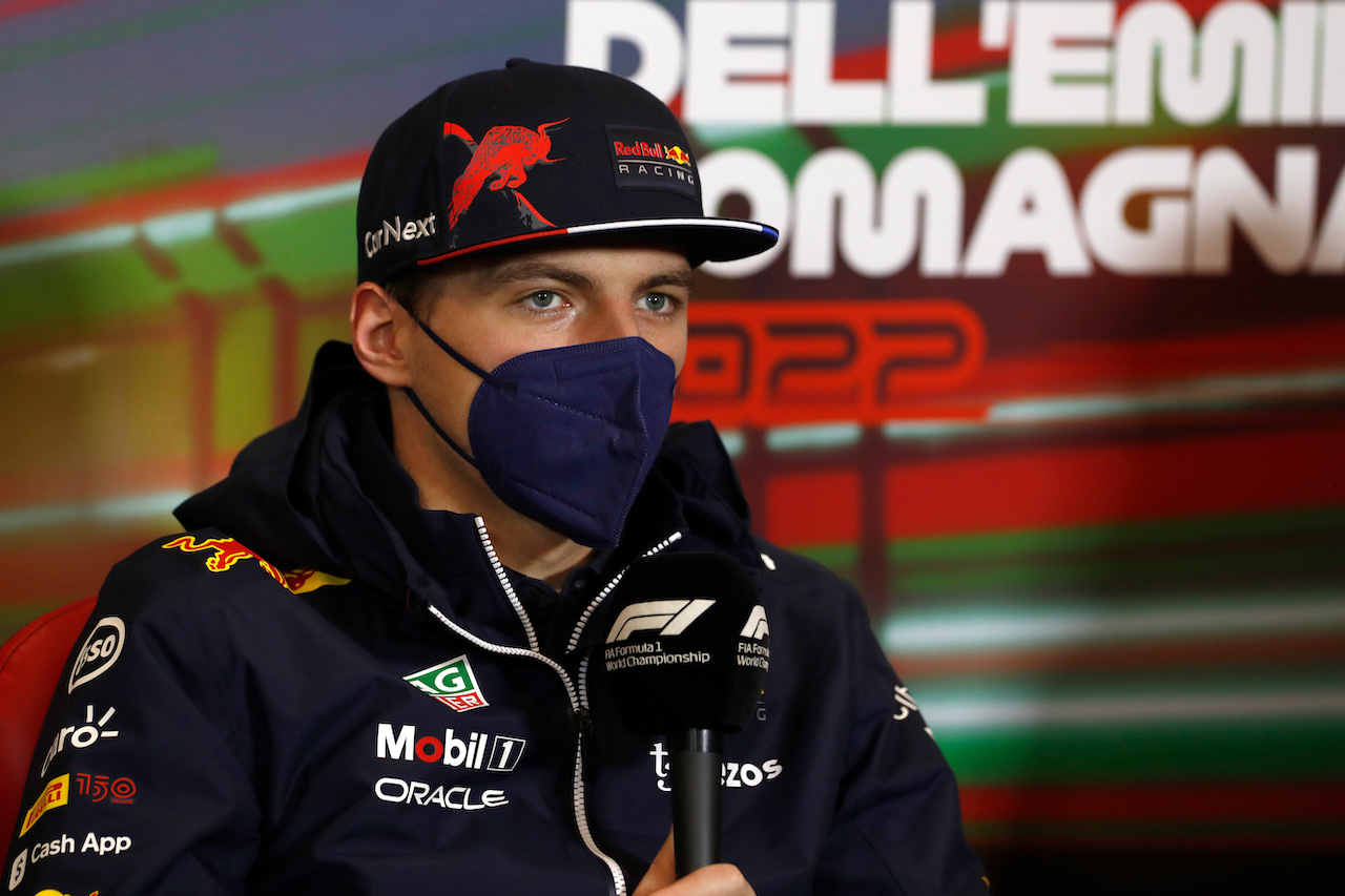 GP EMILIA ROMAGNA, Max Verstappen (NLD) Red Bull Racing in the FIA Press Conference.
22.04.2022. Formula 1 World Championship, Rd 4, Emilia Romagna Grand Prix, Imola, Italy, Qualifiche Day.
- www.xpbimages.com, EMail: requests@xpbimages.com © Copyright: XPB Images