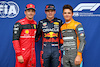 GP EMILIA ROMAGNA, Qualifiche top three in parc ferme (L to R): Charles Leclerc (MON) Ferrari, second; Max Verstappen (NLD) Red Bull Racing, pole position; Lando Norris (GBR) McLaren, third.
22.04.2022. Formula 1 World Championship, Rd 4, Emilia Romagna Grand Prix, Imola, Italy, Qualifiche Day.
- www.xpbimages.com, EMail: requests@xpbimages.com © Copyright: Batchelor / XPB Images
