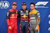 GP EMILIA ROMAGNA, Qualifiche top three in parc ferme (L to R): Charles Leclerc (MON) Ferrari, second; Max Verstappen (NLD) Red Bull Racing, pole position; Lando Norris (GBR) McLaren, third.
22.04.2022. Formula 1 World Championship, Rd 4, Emilia Romagna Grand Prix, Imola, Italy, Qualifiche Day.
- www.xpbimages.com, EMail: requests@xpbimages.com © Copyright: Batchelor / XPB Images