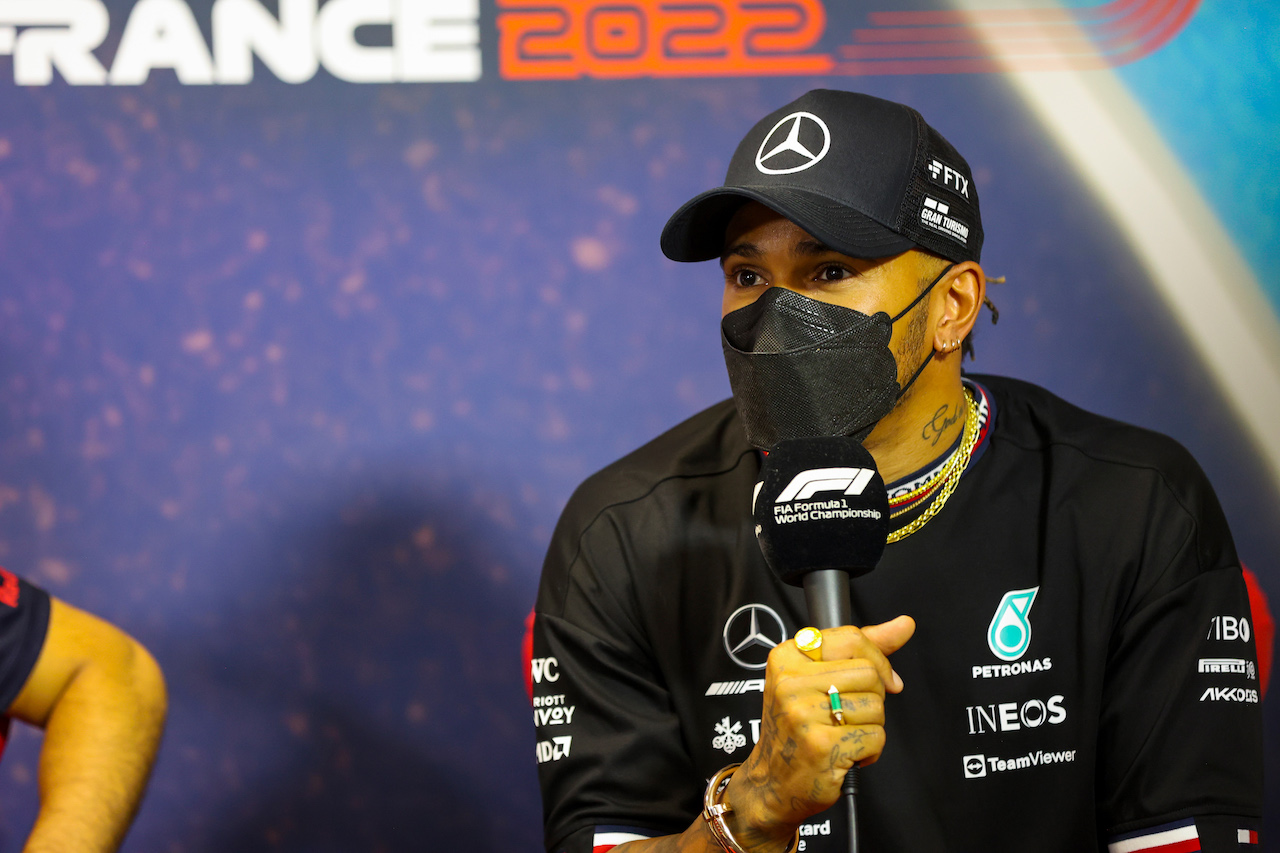 GP FRANCIA, Lewis Hamilton (GBR) Mercedes AMG F1 in the FIA Press Conference.
21.07.2022. Formula 1 World Championship, Rd 12, French Grand Prix, Paul Ricard, France, Preparation Day.
- www.xpbimages.com, EMail: requests@xpbimages.com © Copyright: XPB Images