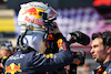GP FRANCIA, Max Verstappen (NLD) Red Bull Racing with team mate Sergio Perez (MEX) Red Bull Racing in qualifying parc ferme.
23.07.2022. Formula 1 World Championship, Rd 12, French Grand Prix, Paul Ricard, France, Qualifiche Day.
- www.xpbimages.com, EMail: requests@xpbimages.com © Copyright: Bearne / XPB Images