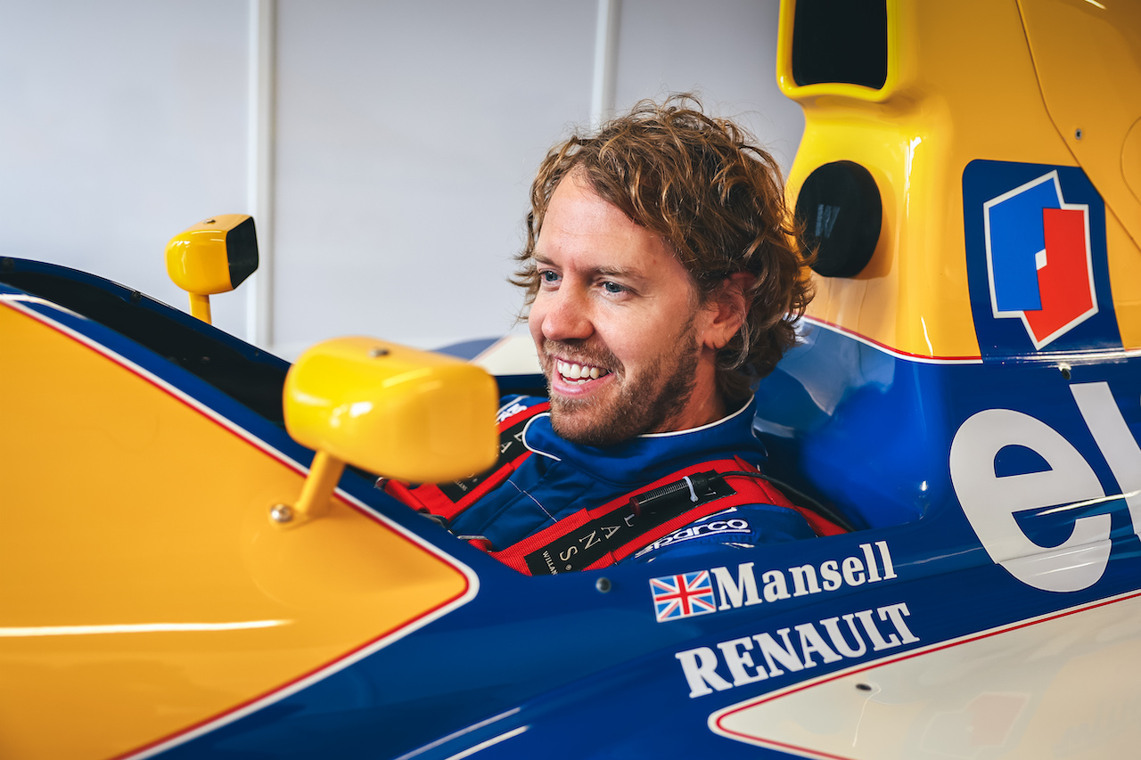 GP GRAN BRETAGNA, Sebastian Vettel (GER) Aston Martin F1 Team with his Williams FW14.
30.06.2022. Formula 1 World Championship, Rd 10, British Grand Prix, Silverstone, England, Preparation Day.
- www.xpbimages.com, EMail: requests@xpbimages.com © Copyright: Batchelor / XPB Images