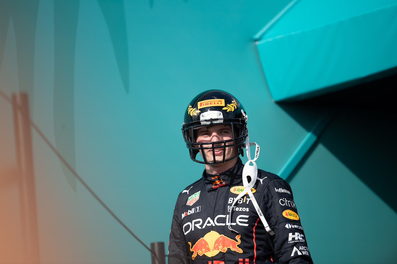 GP MIAMI, Gara winner Max Verstappen (NLD) Red Bull Racing celebrates on the podium.
08.05.2022. Formula 1 World Championship, Rd 5, Miami Grand Prix, Miami, Florida, USA, Gara Day.
- www.xpbimages.com, EMail: requests@xpbimages.com © Copyright: Price / XPB Images