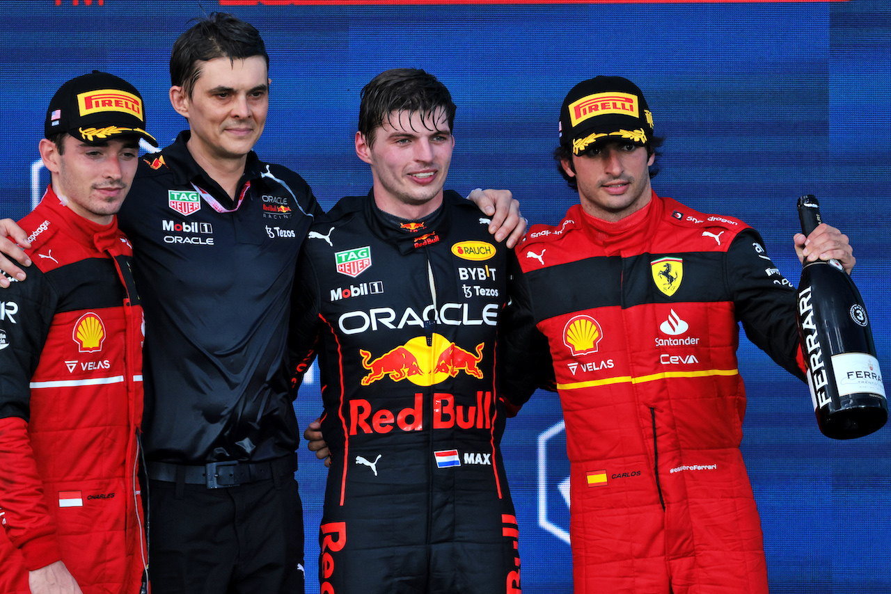 GP MIAMI, The podium (L to R): Charles Leclerc (MON) Ferrari, second; Max Verstappen (NLD) Red Bull Racing, vincitore; Carlos Sainz Jr (ESP) Ferrari, third.
08.05.2022. Formula 1 World Championship, Rd 5, Miami Grand Prix, Miami, Florida, USA, Gara Day.
- www.xpbimages.com, EMail: requests@xpbimages.com © Copyright: Bearne / XPB Images