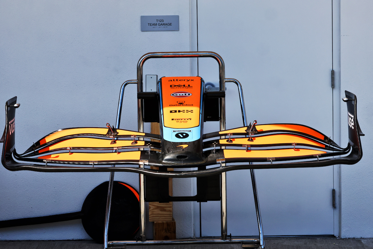 GP MIAMI, McLaren MCL36 front wing.
05.05.2022. Formula 1 World Championship, Rd 5, Miami Grand Prix, Miami, Florida, USA, Preparation Day.
- www.xpbimages.com, EMail: requests@xpbimages.com © Copyright: Batchelor / XPB Images