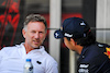 GP MIAMI, (L to R): Christian Horner (GBR) Red Bull Racing Team Principal with Sergio Perez (MEX) Red Bull Racing.
05.05.2022. Formula 1 World Championship, Rd 5, Miami Grand Prix, Miami, Florida, USA, Preparation Day.
- www.xpbimages.com, EMail: requests@xpbimages.com © Copyright: Rew / XPB Images