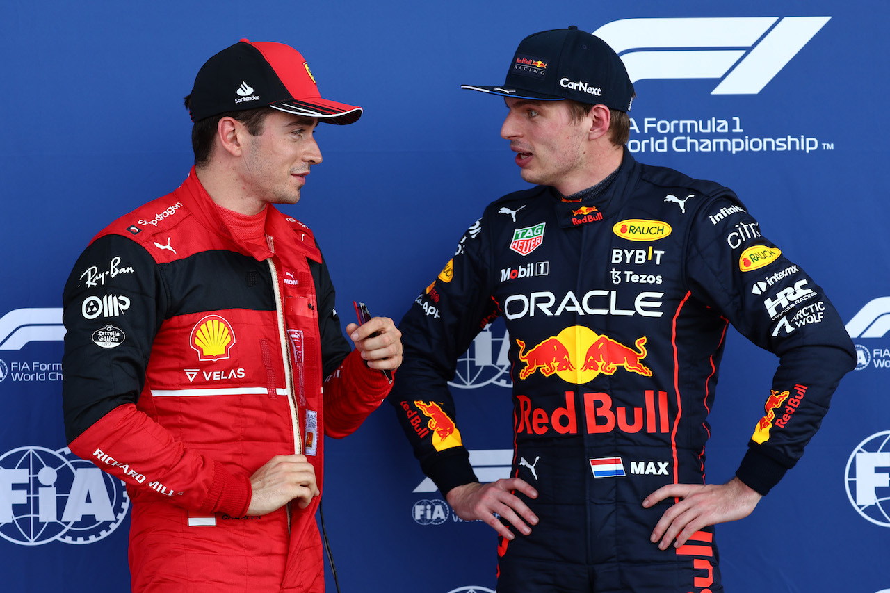 GP MIAMI, Pole for Charles Leclerc (MON) Ferrari F1-75 e 3rd for Max Verstappen (NLD) Red Bull Racing RB18.
07.05.2022. Formula 1 World Championship, Rd 5, Miami Grand Prix, Miami, Florida, USA, Qualifiche Day.
- www.xpbimages.com, EMail: requests@xpbimages.com © Copyright: Batchelor / XPB Images
