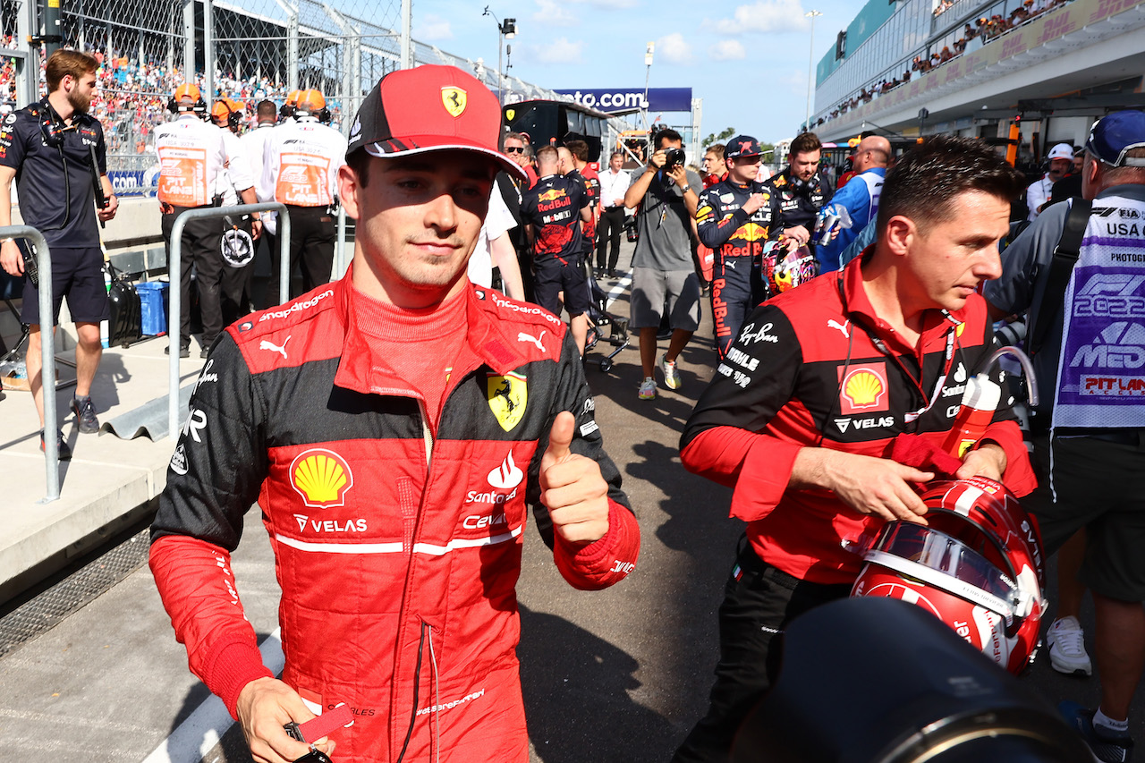 GP MIAMI, Pole for Charles Leclerc (MON) Ferrari F1-75.
07.05.2022. Formula 1 World Championship, Rd 5, Miami Grand Prix, Miami, Florida, USA, Qualifiche Day.
- www.xpbimages.com, EMail: requests@xpbimages.com © Copyright: Batchelor / XPB Images