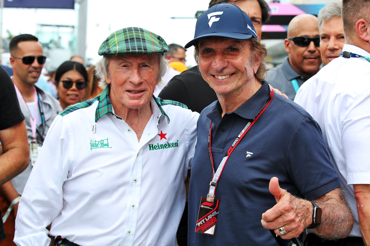 GP MIAMI, (L to R): Jackie Stewart (GBR) with Emerson Fittipaldi (BRA).
06.05.2022. Formula 1 World Championship, Rd 5, Miami Grand Prix, Miami, Florida, USA, Practice Day.
 - www.xpbimages.com, EMail: requests@xpbimages.com © Copyright: Coates / XPB Images