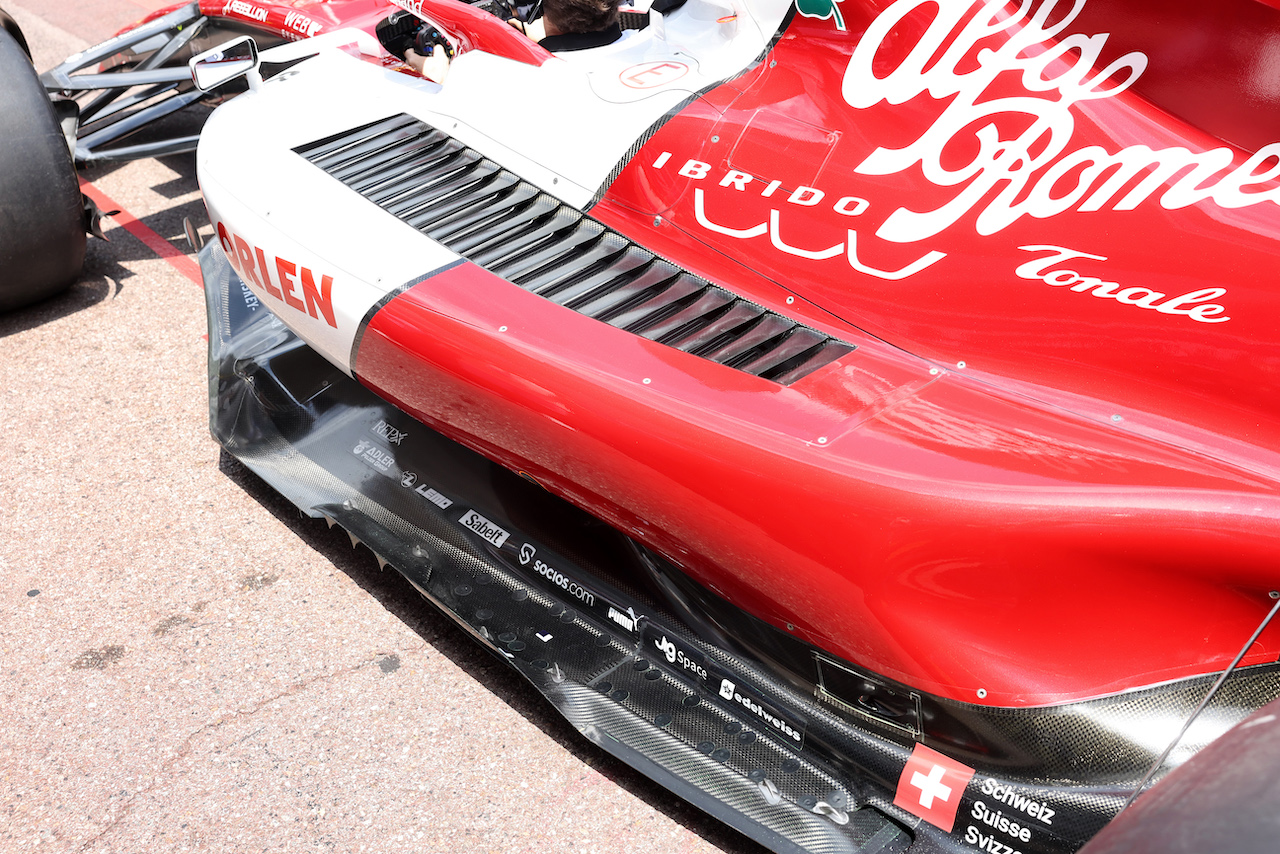 GP MONACO, Alfa Romeo F1 Team C42 floor detail.
29.05.2022. Formula 1 World Championship, Rd 7, Monaco Grand Prix, Monte Carlo, Monaco, Gara Day.
- www.xpbimages.com, EMail: requests@xpbimages.com © Copyright: Bearne / XPB Images