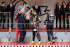 GP MONACO, Gara winner Sergio Perez (MEX) Red Bull Racing celebrates on the podium with Christian Horner (GBR) Red Bull Racing Team Principal.
29.05.2022. Formula 1 World Championship, Rd 7, Monaco Grand Prix, Monte Carlo, Monaco, Gara Day.
- www.xpbimages.com, EMail: requests@xpbimages.com © Copyright: Moy / XPB Images