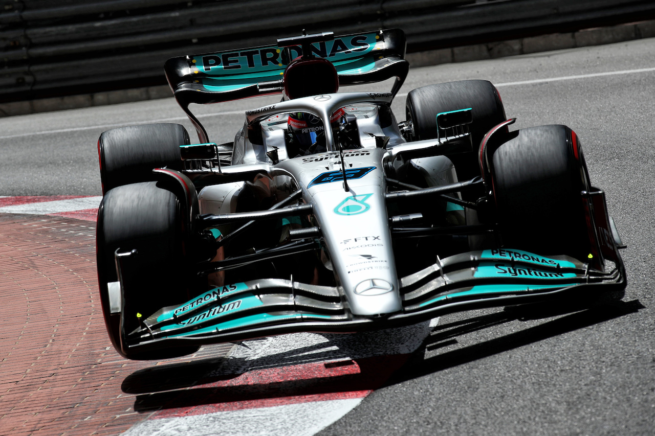 GP MONACO, George Russell (GBR) Mercedes AMG F1 W13.
28.05.2022. Formula 1 World Championship, Rd 7, Monaco Grand Prix, Monte Carlo, Monaco, Qualifiche Day.
 - www.xpbimages.com, EMail: requests@xpbimages.com © Copyright: Coates / XPB Images