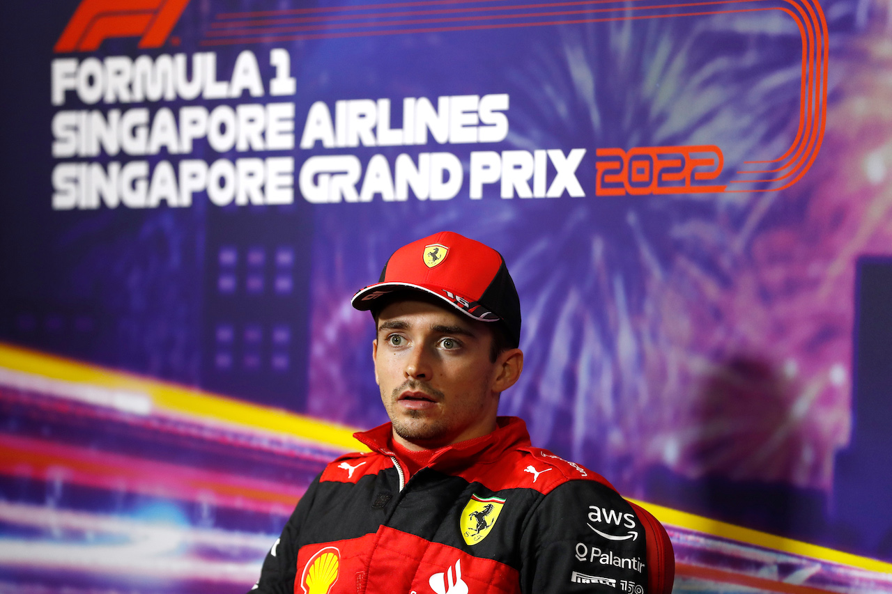 GP SINGAPORE, Charles Leclerc (MON) Ferrari in the post race FIA Press Conference.
02.10.2022. Formula 1 World Championship, Rd 17, Singapore Grand Prix, Marina Bay Street Circuit, Singapore, Gara Day.
- www.xpbimages.com, EMail: requests@xpbimages.com © Copyright: XPB Images
