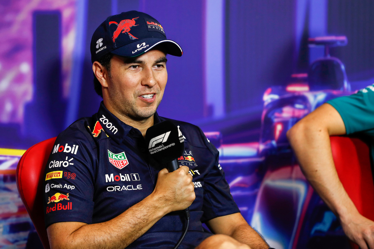 GP SINGAPORE, Sergio Perez (MEX) Red Bull Racing in the FIA Press Conference.
29.09.2022. Formula 1 World Championship, Rd 17, Singapore Grand Prix, Marina Bay Street Circuit, Singapore, Preparation Day.
- www.xpbimages.com, EMail: requests@xpbimages.com © Copyright: XPB Images