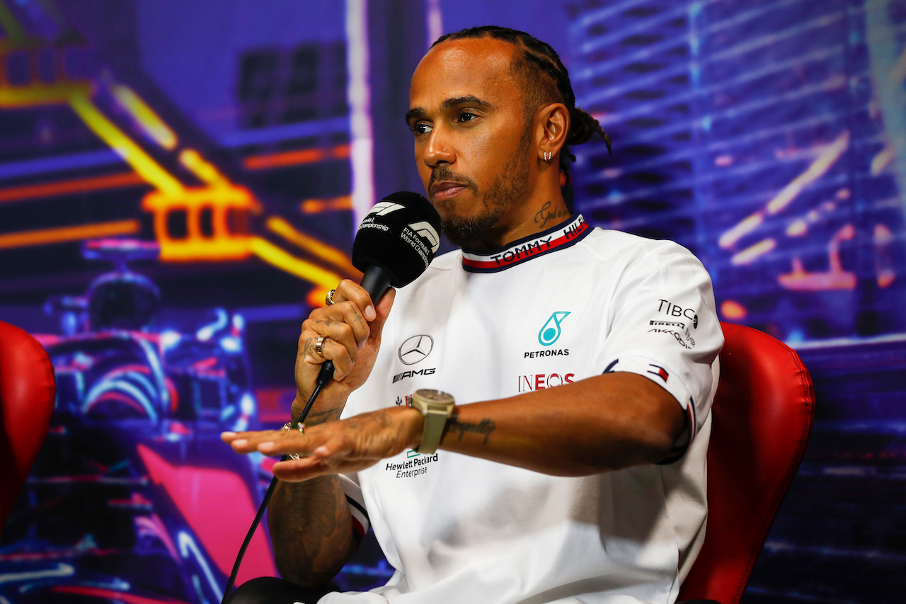 GP SINGAPORE, Lewis Hamilton (GBR) Mercedes AMG F1 in the FIA Press Conference.
29.09.2022. Formula 1 World Championship, Rd 17, Singapore Grand Prix, Marina Bay Street Circuit, Singapore, Preparation Day.
- www.xpbimages.com, EMail: requests@xpbimages.com © Copyright: XPB Images