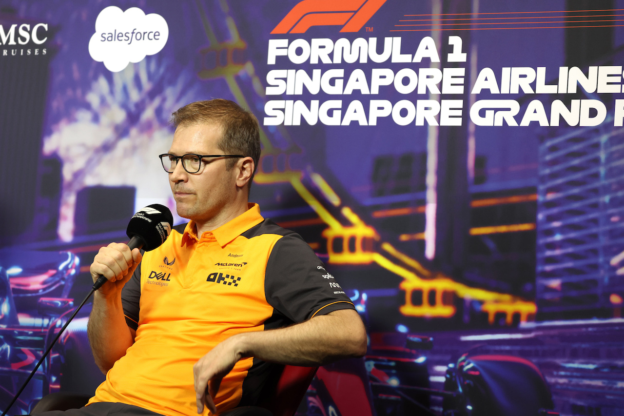 GP SINGAPORE, Andreas Seidl, McLaren Managing Director in the FIA Press Conference.
01.10.2022. Formula 1 World Championship, Rd 17, Singapore Grand Prix, Marina Bay Street Circuit, Singapore, Qualifiche Day.
- www.xpbimages.com, EMail: requests@xpbimages.com © Copyright: XPB Images
