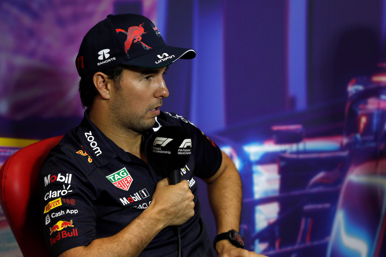 GP SINGAPORE, Sergio Perez (MEX) Red Bull Racing in the post qualifying FIA Press Conference.
01.10.2022. Formula 1 World Championship, Rd 17, Singapore Grand Prix, Marina Bay Street Circuit, Singapore, Qualifiche Day.
- www.xpbimages.com, EMail: requests@xpbimages.com © Copyright: XPB Images