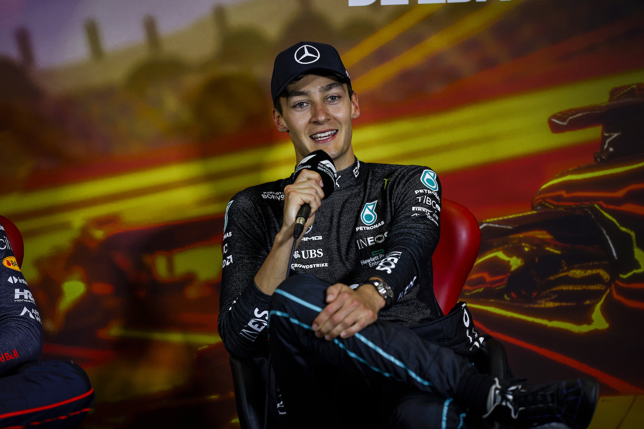 GP SPAGNA, George Russell (GBR) Mercedes AMG F1 in the post race FIA Press Conference.
22.05.2022. Formula 1 World Championship, Rd 6, Spanish Grand Prix, Barcelona, Spain, Gara Day.
- www.xpbimages.com, EMail: requests@xpbimages.com © Copyright: XPB Images