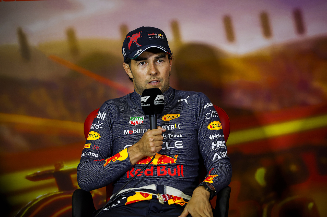 GP SPAGNA, Sergio Perez (MEX) Red Bull Racing in the post race FIA Press Conference.
22.05.2022. Formula 1 World Championship, Rd 6, Spanish Grand Prix, Barcelona, Spain, Gara Day.
- www.xpbimages.com, EMail: requests@xpbimages.com © Copyright: XPB Images