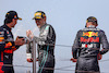 GP SPAGNA, Sergio Perez (MEX), Red Bull Racing e Max Verstappen (NLD), Red Bull Racing e George Russell (GBR), Mercedes AMG F1 
22.05.2022. Formula 1 World Championship, Rd 6, Spanish Grand Prix, Barcelona, Spain, Gara Day.
- www.xpbimages.com, EMail: requests@xpbimages.com © Copyright: Charniaux / XPB Images