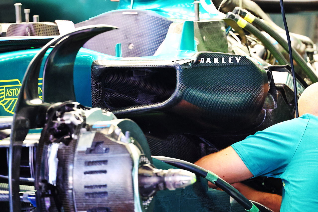 GP SPAGNA, Aston Martin F1 Team AMR22 sidepod detail.
19.05.2022. Formula 1 World Championship, Rd 6, Spanish Grand Prix, Barcelona, Spain, Preparation Day.
- www.xpbimages.com, EMail: requests@xpbimages.com © Copyright: Batchelor / XPB Images