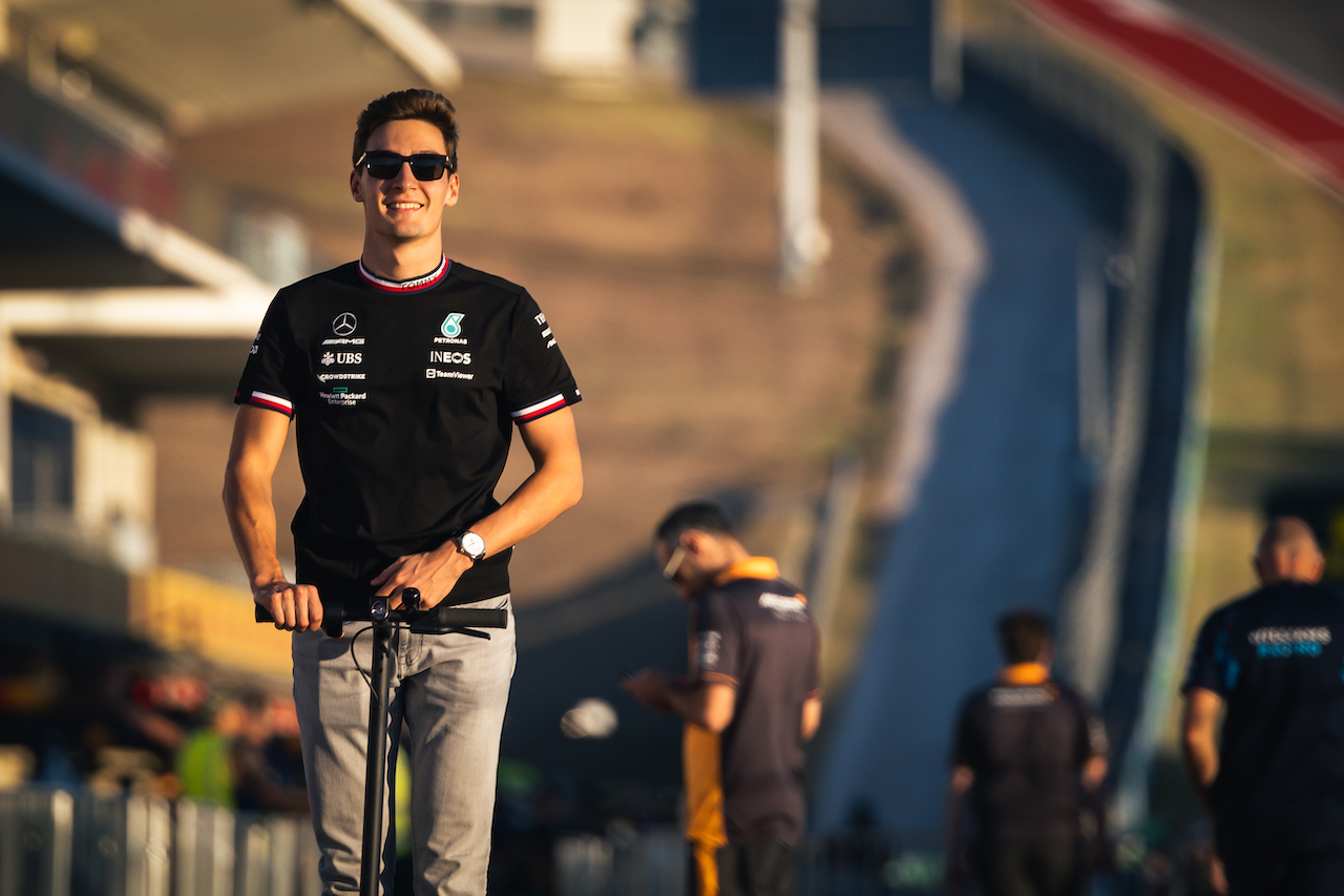 GP STATI UNITI, George Russell (GBR) Mercedes AMG F1 rides the circuit.
20.10.2022. Formula 1 World Championship, Rd 19, United States Grand Prix, Austin, Texas, USA, Preparation Day.
- www.xpbimages.com, EMail: requests@xpbimages.com © Copyright: Bearne / XPB Images