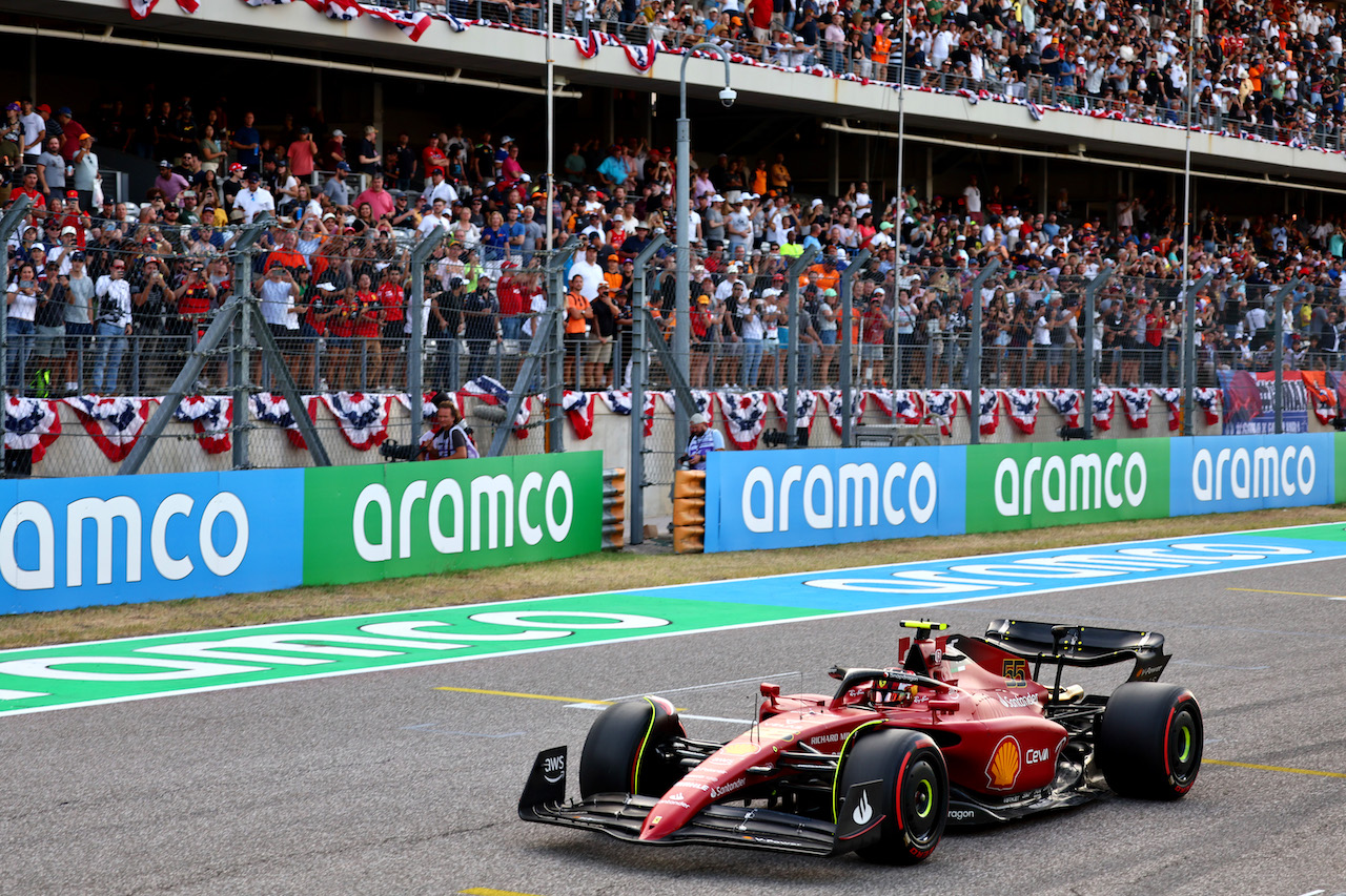 GP STATI UNITI, Pole position for Carlos Sainz Jr (ESP) Ferrari.
22.10.2022. Formula 1 World Championship, Rd 19, United States Grand Prix, Austin, Texas, USA, Qualifiche Day.
- www.xpbimages.com, EMail: requests@xpbimages.com ¬© Copyright: Batchelor / XPB Images